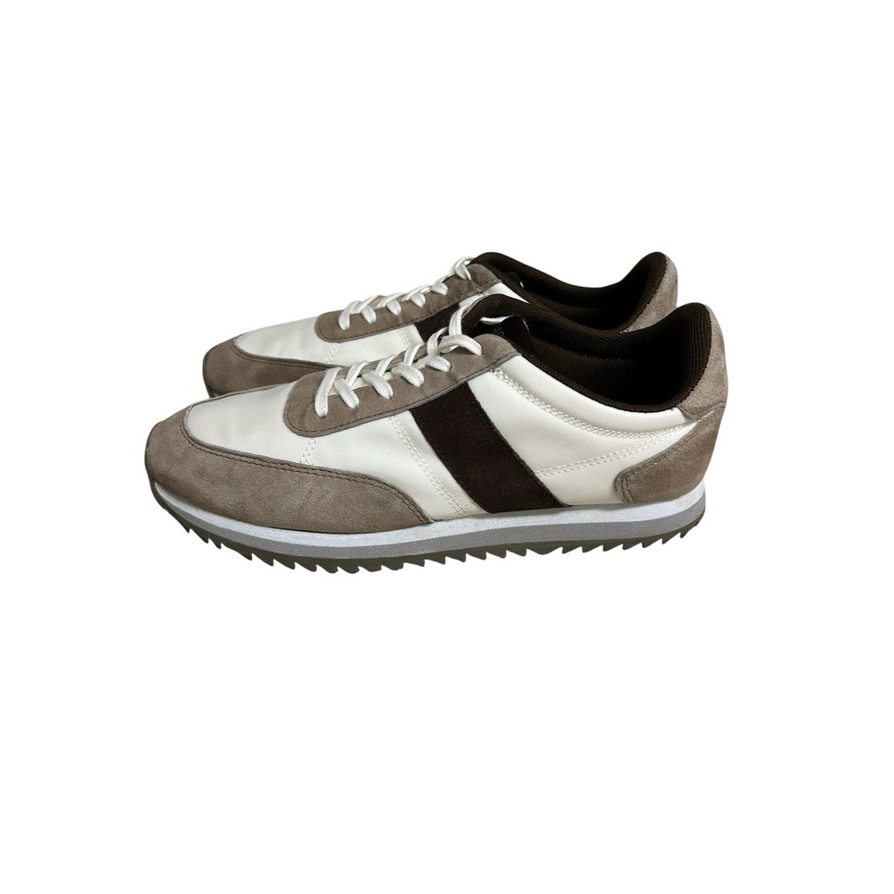 J.Crew Factory Colorblock Trainer Sneakers Women 8H Brown Cream Leather  EUC